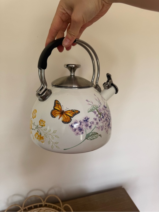 Lenox Other - Floral Butterfly Whistling Tea Kettle - White with Yellow & Purple Accents